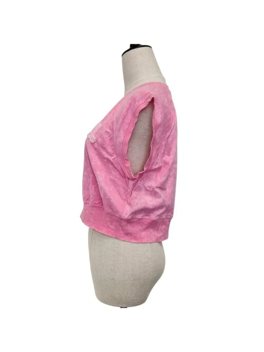 Chanel Tweed Logo Patch Design Cropped French Sleeve Top Pink XS